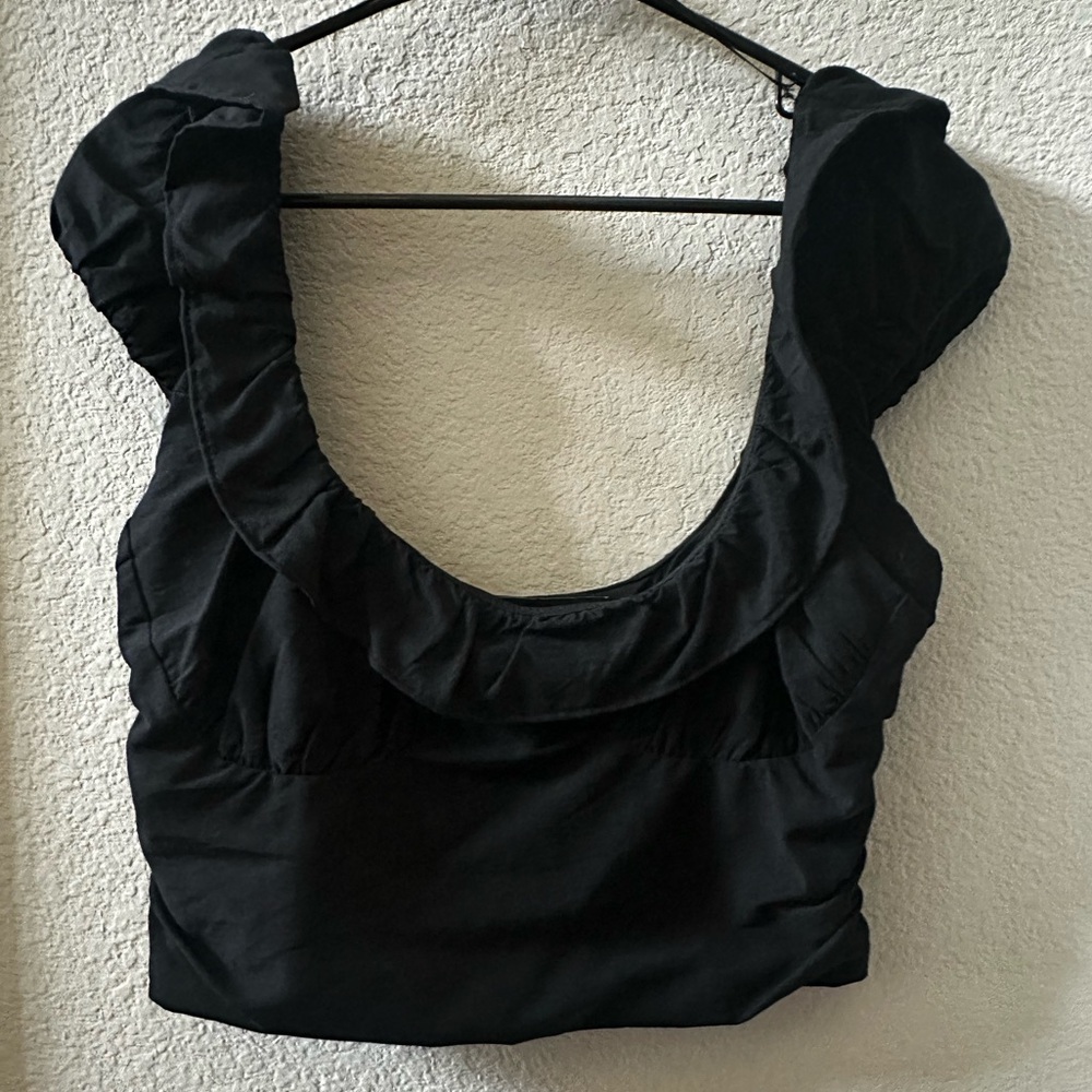 Zara Black Ruffled Crop Top-Large - Picture 6 of 10